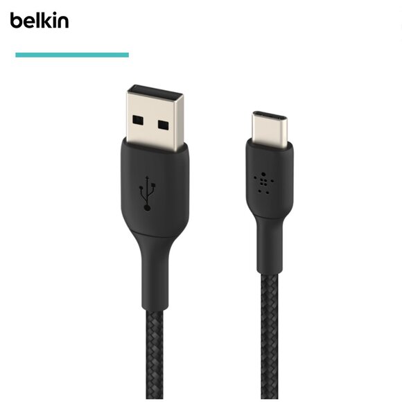 NWT Belkin "BoostCharge" Braided USB-C to USB-A Cable (2m / 6.6 feet, Black) - Picture 8 of 10